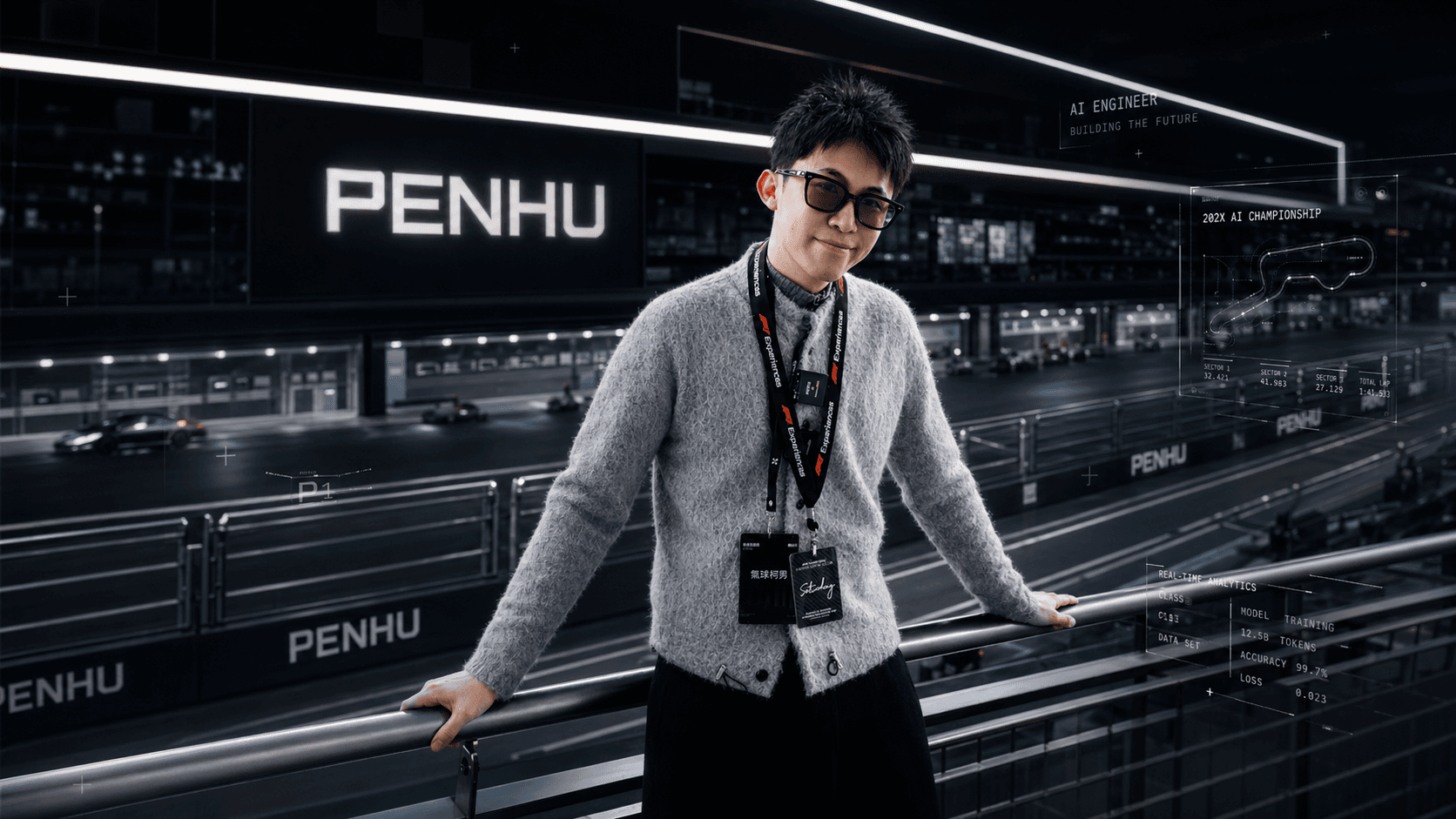 PENHU — AI Engineer 站在 F1 賽道前